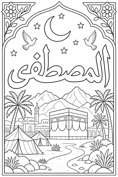 Al-Mustafa Arabic calligraphy free Mawlid coloring page preview