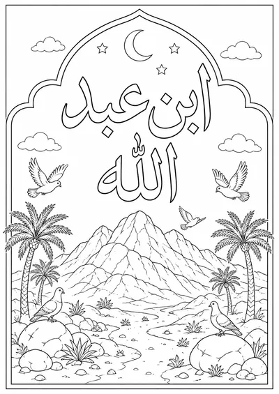 Ibn Abdullah Arabic calligraphy free Mawlid coloring page preview