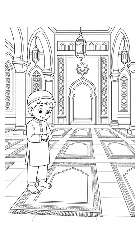 Preview of free child praying Islamic coloring page