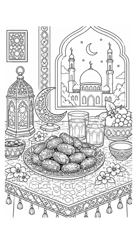 Preview of free Ramadan iftar coloring page for kids