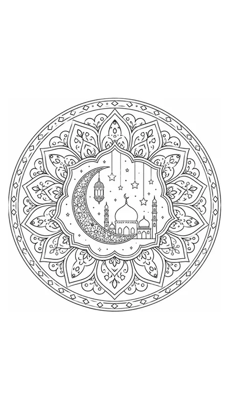 Preview of free cheerful Ramadan coloring page for children